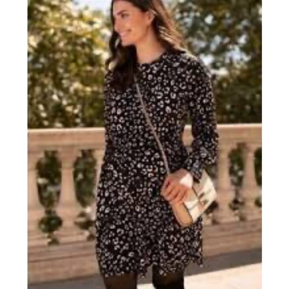 Seraphine Women Maternity Dress 4 Black Animal Print Long Sleeve Leopard